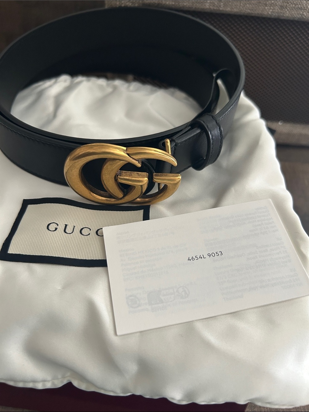 Gucci Black Leather Belt with Antique Gold Double G Buckle
